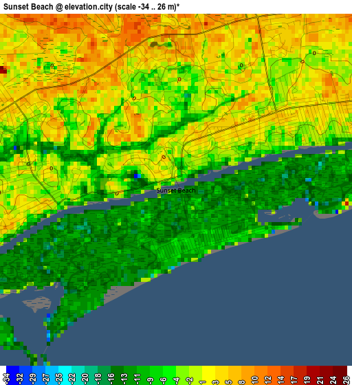 Sunset Beach elevation map