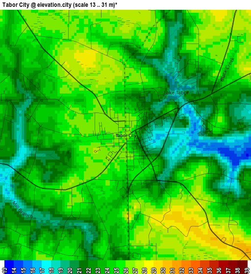 Tabor City elevation map