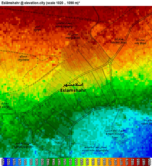 Eslāmshahr elevation map