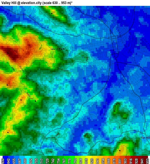 Valley Hill elevation map