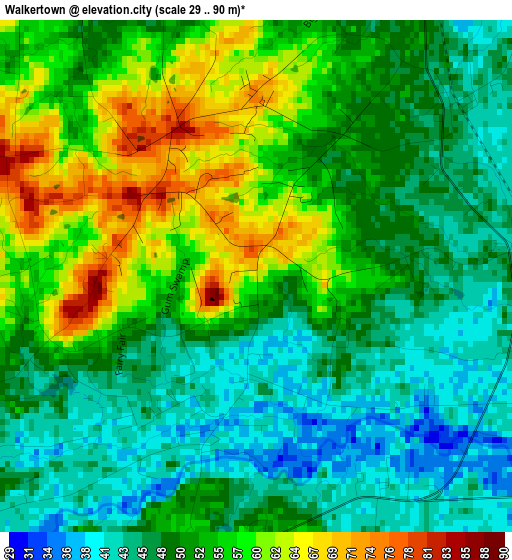 Walkertown elevation map