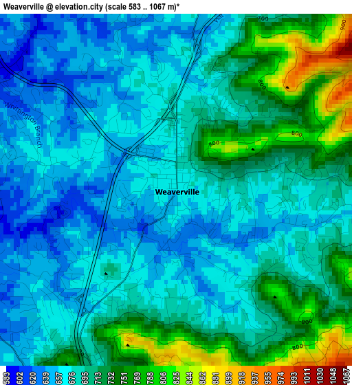 Weaverville elevation map