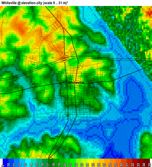 Whiteville elevation map