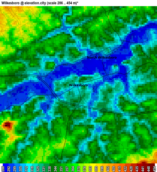 Wilkesboro elevation map