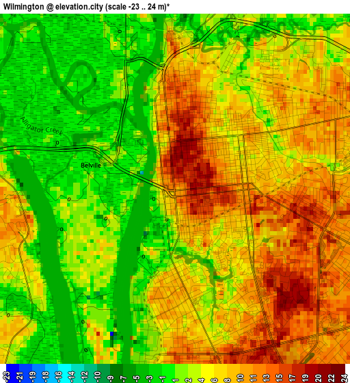 Wilmington elevation map