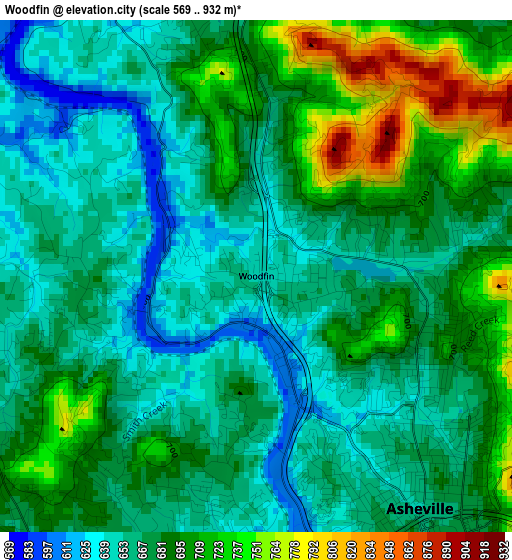 Woodfin elevation map