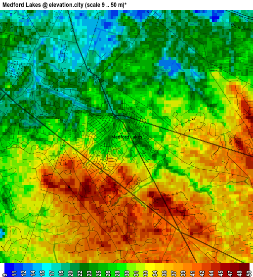 Medford Lakes elevation map