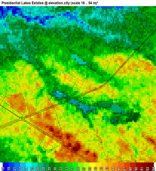 Presidential Lakes Estates elevation map