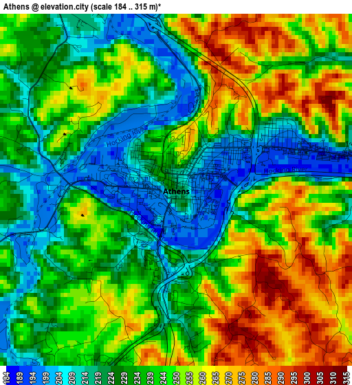 Athens elevation map