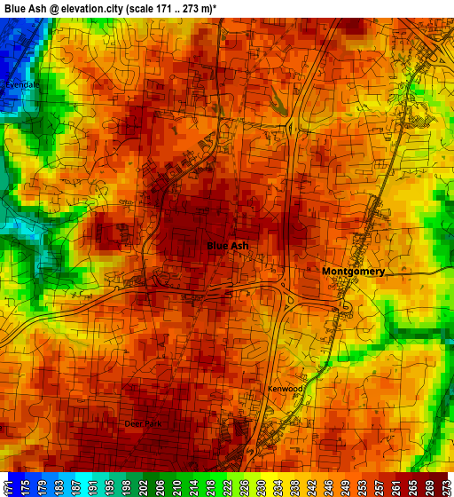 Blue Ash elevation map