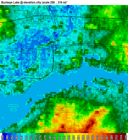 Buckeye Lake elevation map