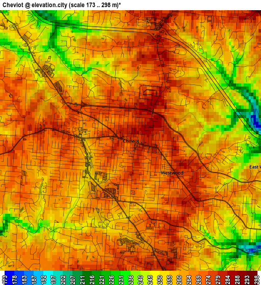 Cheviot elevation map