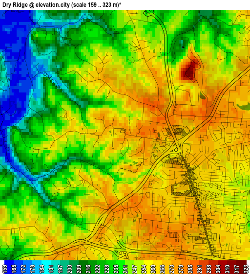 Dry Ridge elevation map