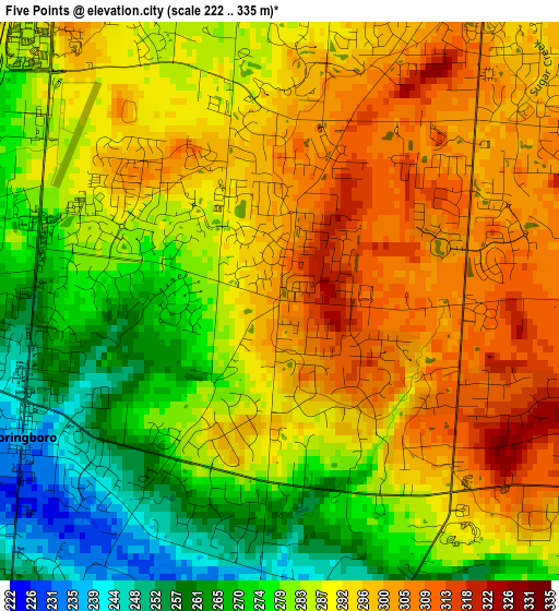 Five Points elevation map