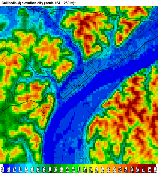 Gallipolis elevation map