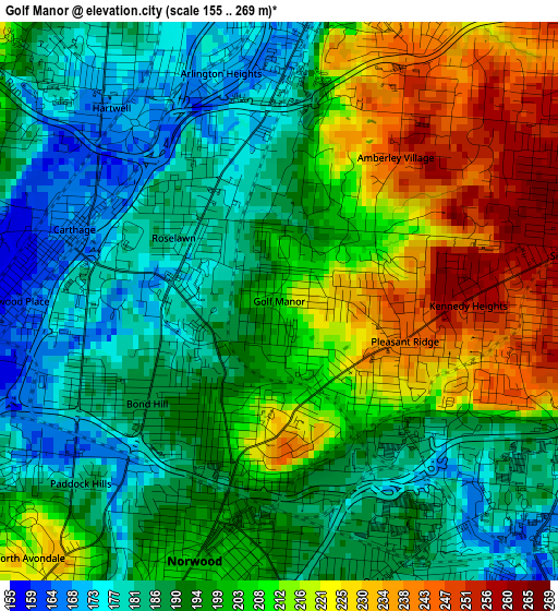 Golf Manor elevation map