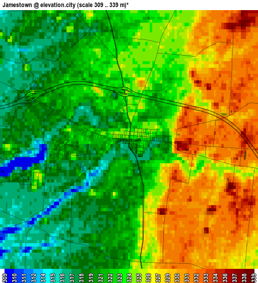 Jamestown elevation map