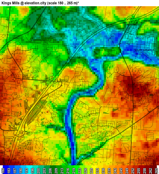 Kings Mills elevation map