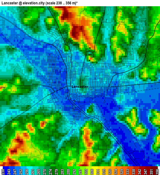 Lancaster elevation map