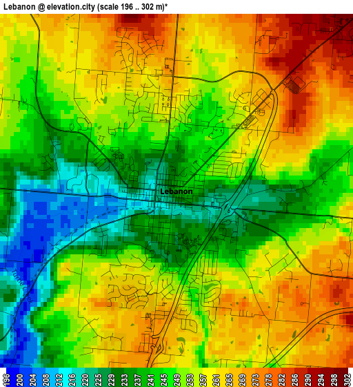 Lebanon elevation map