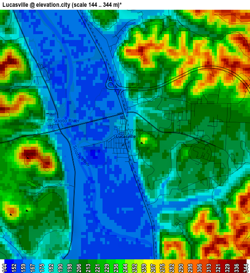 Lucasville elevation map