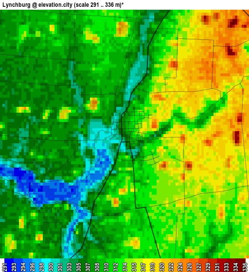 Lynchburg elevation map