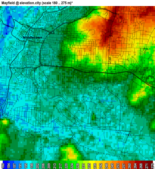 Mayfield elevation map