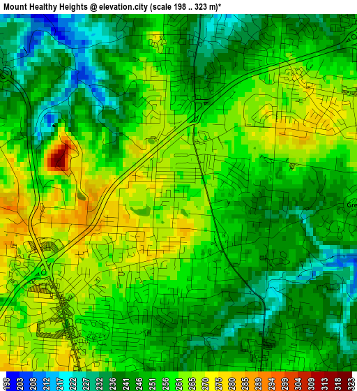 Mount Healthy Heights elevation map