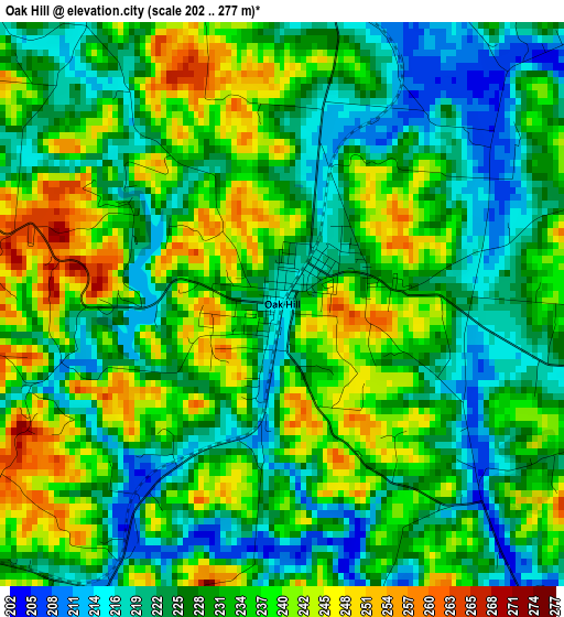 Oak Hill elevation map