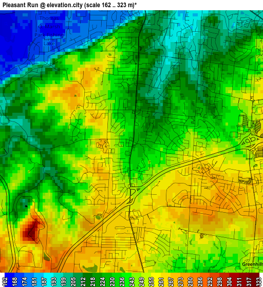 Pleasant Run elevation map