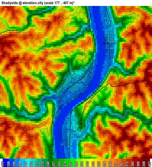 Shadyside elevation map