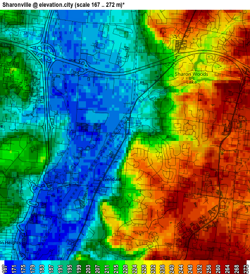 Sharonville elevation map