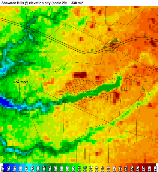 Shawnee Hills elevation map