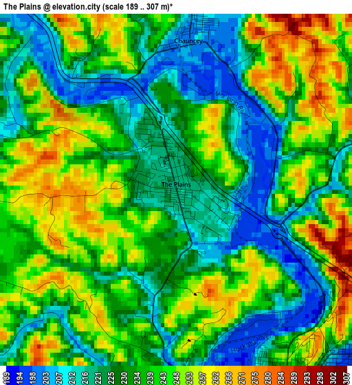 The Plains elevation map