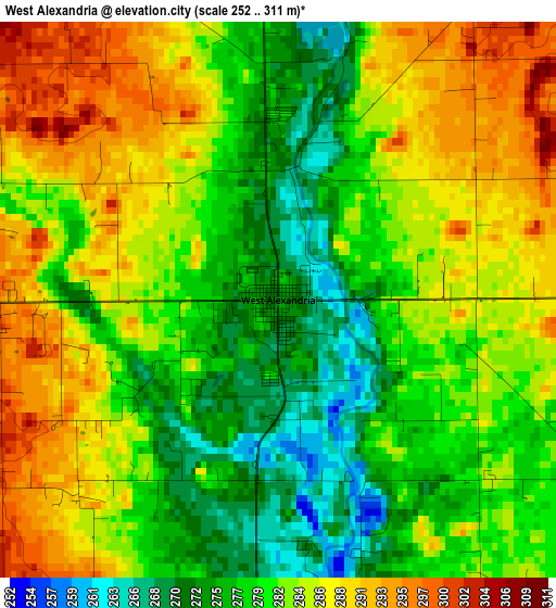 West Alexandria elevation map