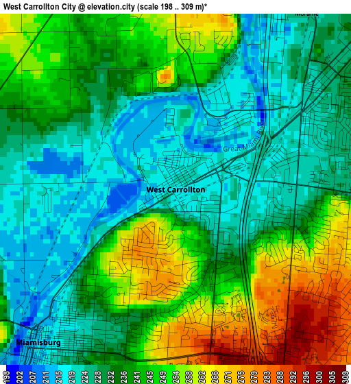 West Carrollton City elevation map