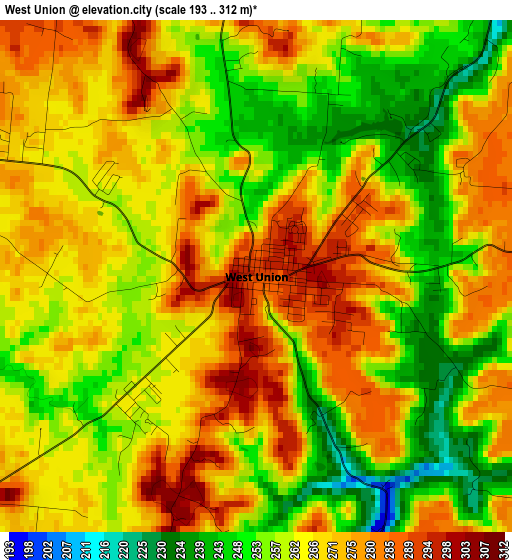 West Union elevation map