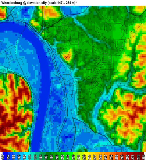 Wheelersburg elevation map