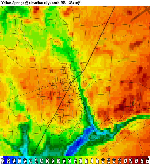 Yellow Springs elevation map