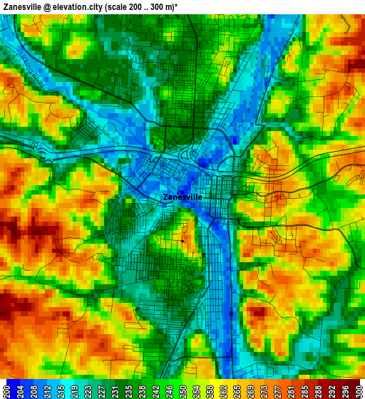 Zanesville elevation map