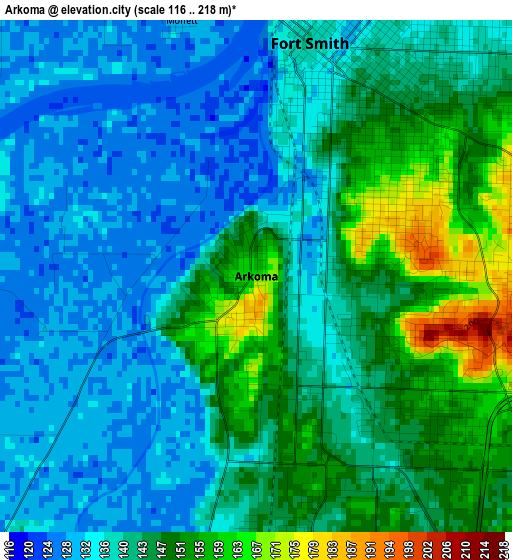 Arkoma elevation map