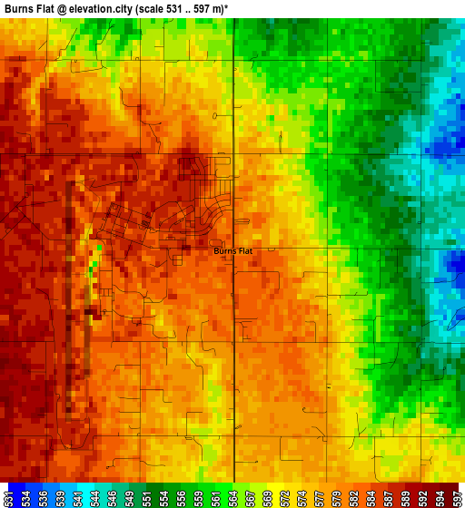 Burns Flat elevation map