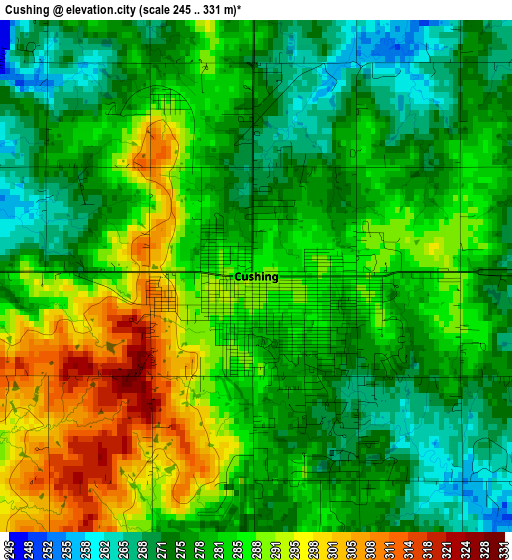 Cushing elevation map