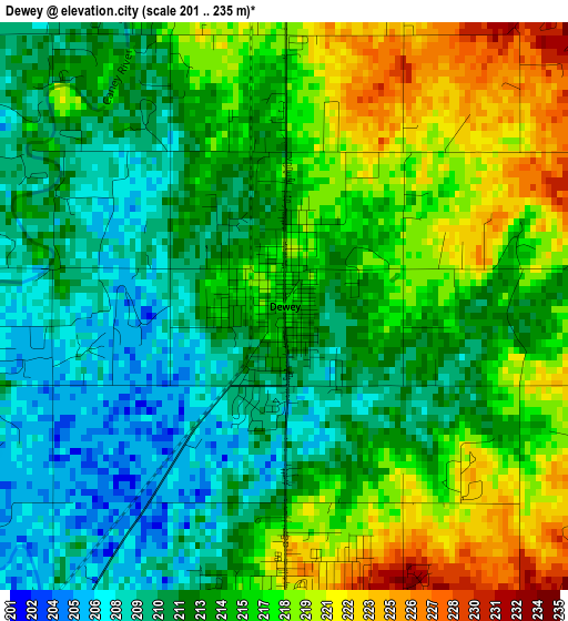 Dewey elevation map