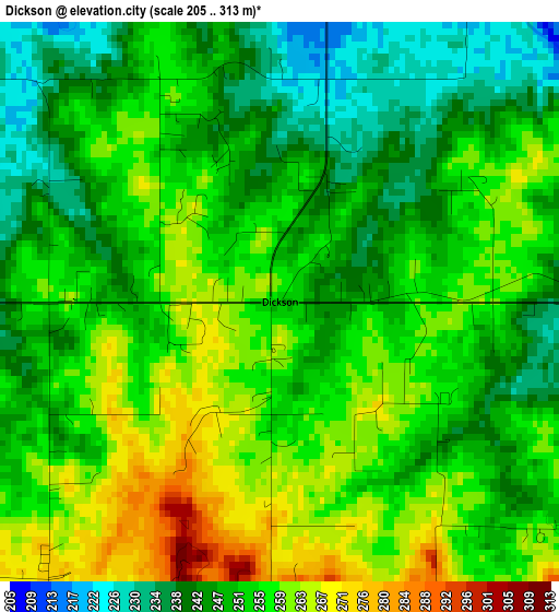 Dickson elevation map