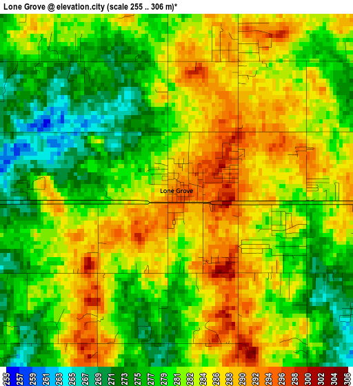 Lone Grove elevation map