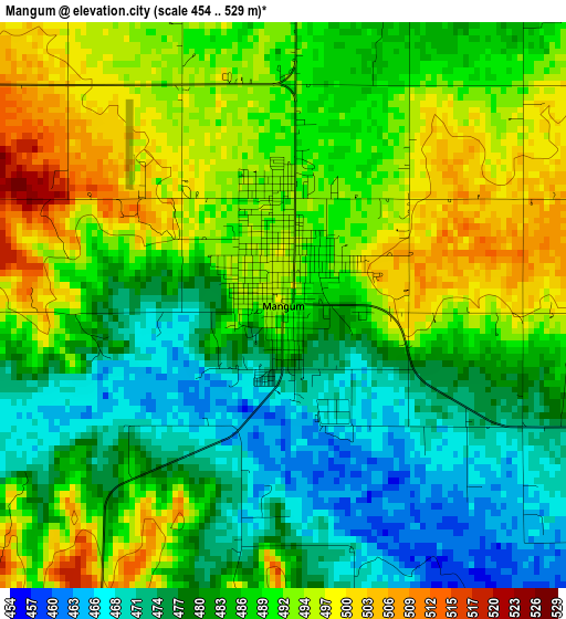 Mangum elevation map