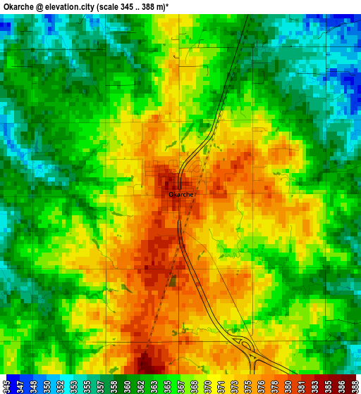 Okarche elevation map