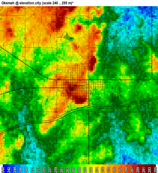 Okemah elevation map