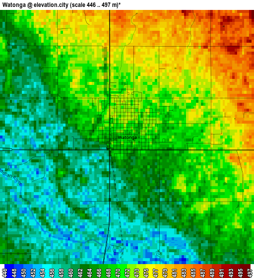 Watonga elevation map